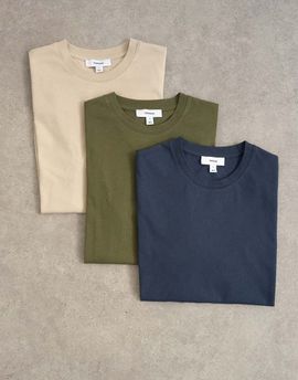 Topman Topman 3 pack classic fit t-shirt in navy, khaki and stone-MULTI