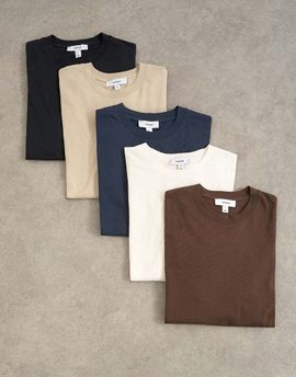 Topman Topman 5 pack classic fit t-shirt in navy, ecru, brown, stone and black-MULTI