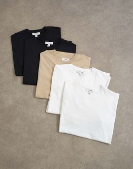 Topman Topman 5 pack classic fit t-shirt in white, black and stone-MULTI