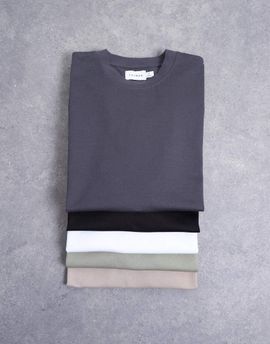 Topman Topman 5 pack relaxed fit t-shirts in black, white, beige, sage and charcoal-Multi
