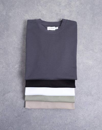 Topman Topman 5 pack relaxed fit t-shirts in black, white, beige, sage and charcoal-Multi