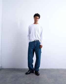 Topman Topman baggy carpenter jeans in mid wash-Blue