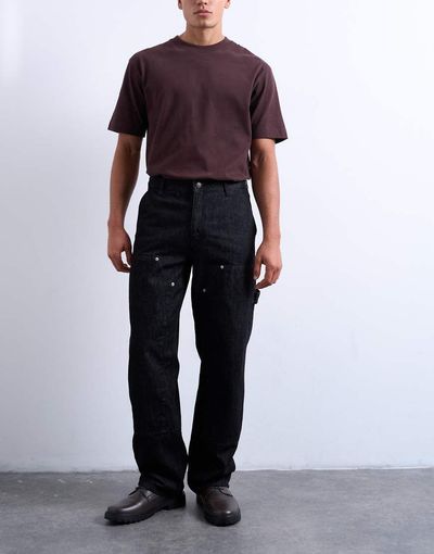 Topman Topman baggy carpenter jeans in raw black