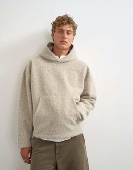 Topman Topman boxy fit brushed borg hoodie in stone-Neutral
