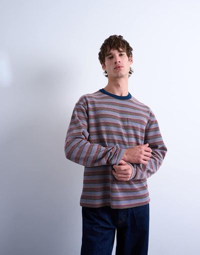 Topman Topman boxy oversized long sleeve T-shirt in multi striped print