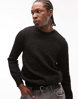 Topman Topman brushed knitted crew neck sweater in black