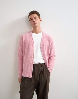 Topman Topman classic fit brushed knitted cardigan in pink