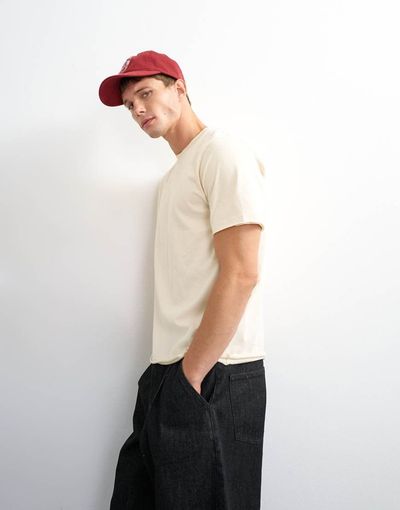 Topman Topman classic fit distressed raw hem t-shirt in ecru-White