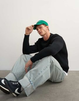 Topman Topman classic fit fisherman knit sweater in black