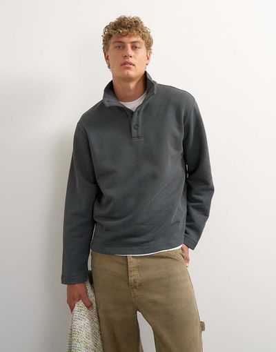Topman Topman classic fit funnel neck sweatshirt in washed black