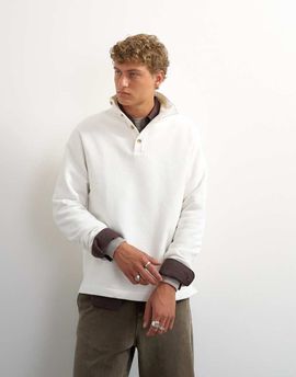Topman Topman classic fit funnel neck sweatshirt in washed ecru-White