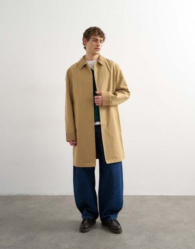 Topman Topman corduroy collar car coat in camel-Neutral