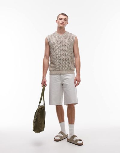 Topman Topman denim Bermuda shorts in white