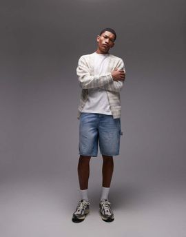 Topman Topman denim carpenter shorts in light wash blue