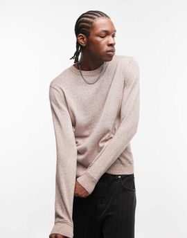 Topman Topman essential knitted crew neck sweater in brown heather