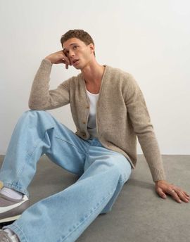 Topman Topman knit cardigan in oatmeal-Brown