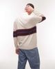 Topman Topman knitted rugby polo with stripe in ecru & pink-Multi - 2