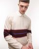Topman Topman knitted rugby polo with stripe in ecru & pink-Multi - 4