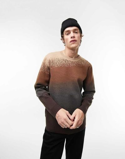 Topman Topman knitted sweater with ombre In brown