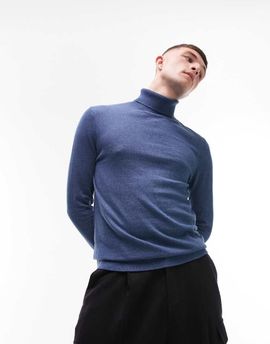 Topman Topman knitted sweater with roll neck in blue twist