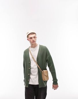 Topman Topman mix stitch cardigan in sage green
