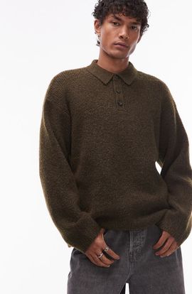 Topman Topman Oversize Long Sleeve Sweater Polo
