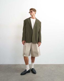 Topman Topman oversized fit deconstructed seersucker blazer in khaki-Green