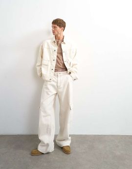 Topman Topman oversized fit denim jacket in natural-White