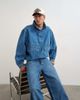 Topman Topman oversized fit denim jacket with funnel neck in mid wash-Blue - 1