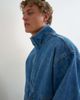 Topman Topman oversized fit denim jacket with funnel neck in mid wash-Blue - 3