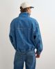 Topman Topman oversized fit denim jacket with funnel neck in mid wash-Blue - 4