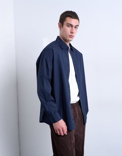 Topman Topman oversized fit formal shirt in navy