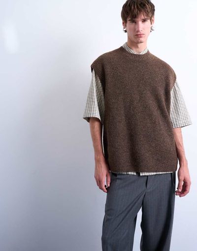 Topman Topman oversized fit knit crew neck tank top in brown