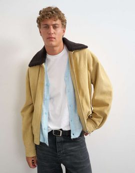 Topman Topman oversized fit real suede jacket with shearling collar in butter yellow