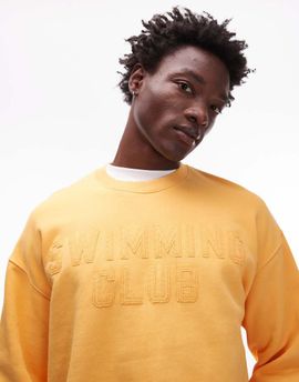 Topman Topman oversized fit sweatshirt with swimming club embroidery in washed orange
