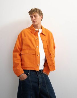 Topman Topman oversized fit twill harrington jacket in washed burnt orange-Red