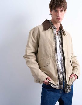 Topman Topman padded canvas jacket in washed stone-Neutral