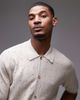 Topman Topman pointelle knit polo shirt in stone-Neutral - 1