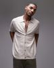 Topman Topman pointelle knit polo shirt in stone-Neutral - 3