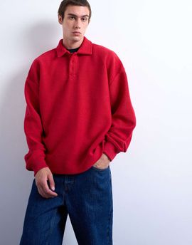 Topman Topman premium heavyweight sporty polo shirt in red