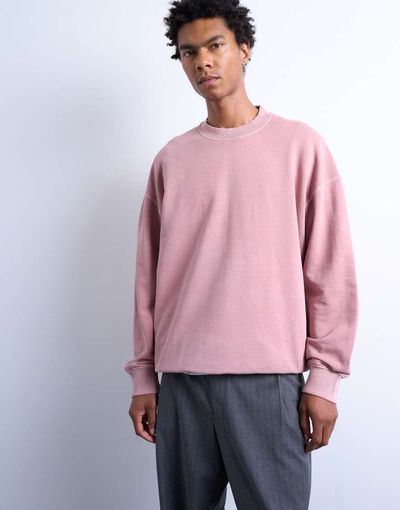 Topman Topman premium oversized drop shoulder sweatshirt in washed pink