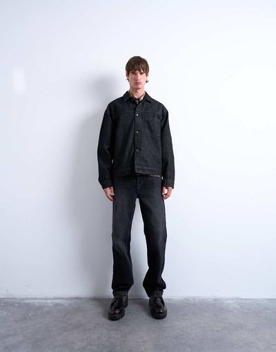 Topman Topman raw denim jacket in black