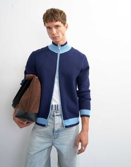 Topman Topman regular fit knitted track cardigan in navy-Blue