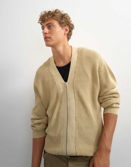 Topman Topman relaxed fit acid wash knit zip up cardigan in beige-Yellow