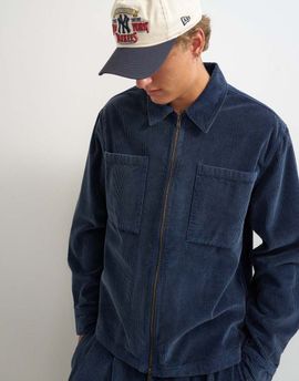 Topman Topman relaxed fit crop washed corduroy overshirt in washed blue