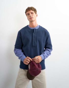 Topman Topman relaxed fit jersey twill baseball henley shirt in navy