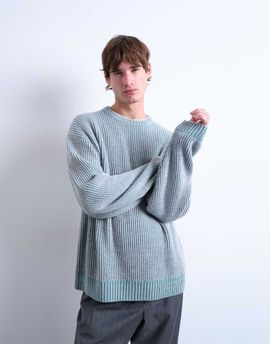 Topman Topman relaxed fit knit fisherman sweater in washed blue