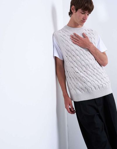 Topman Topman relaxed fit knit pleated tank top in gray
