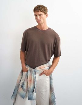 Topman Topman relaxed fit linen mix T-shirt in brown
