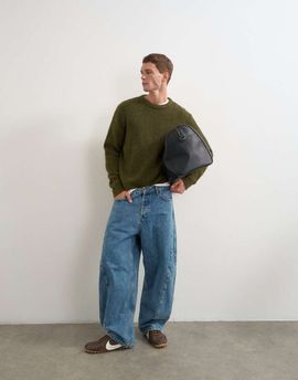 Topman Topman relaxed fit loose knit sweater in khaki-Green
